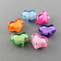 Mixed Color Transparent Acrylic Beads, Bead in Bead, Heart, Mixed Color, 20x15x11mm, Hole: 3mm, about 240pcs/500g
