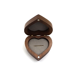 Gray Heart Wooden Ring Boxes, Magnetic Wood Ring Storage Case with Velvet Inside, for Wedding, Valentine's Day, Gray, 6x5.5x3.3cm