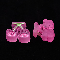 Hot Pink Transparent Acrylic Beads, with Enamel, Frosted, Cherry with Bear & Rabbit, Hot Pink, 22.5x26x9mm, Hole: 3mm