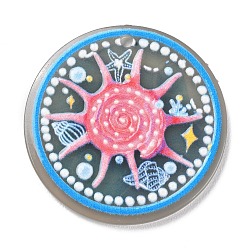 Rose Chaud Pendentifs acryliques, plat rond avec motif thème de l'océan, rose chaud, 34.5x2mm, Trou: 2mm
