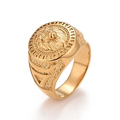 Golden Ion Plating(IP) 304 Stainless Steel Lion Signet Finger Ring, Chunky Ring for Women, Golden, US Size 7 1/4(17.5mm)~US Size 10(19.8mm)