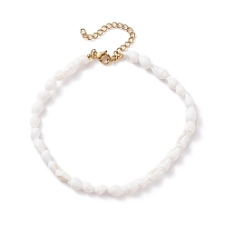 Blanc Bracelet de cheville en perles de coquille de trompette naturelle pour femme, or, blanc, 9-1/8 pouce (23.3 cm)