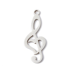 Stainless Steel Color 201 Stainless Steel Pendants, Musical Note, G Clef, Stainless Steel Color, 24x9.5x1mm, Hole: 1.4mm