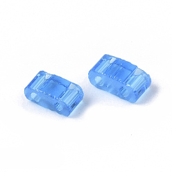 Aciano Azul 2 agujero granos de la semilla de cristal, colores transparentes, Rectángulo, azul aciano, 4.5~5.5x2x2~2.5 mm, agujero: 0.5~0.8 mm