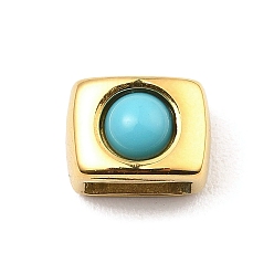 Golden Ion Plating(IP) 304 Stainless Steel Slide Charms, with Synthetic Turquoise, Rectangle, Golden, 7x10x7.5mm, Hole: 7.5x3.5mm