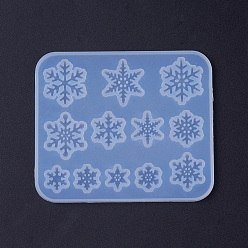 Blanco Moldes de silicona, moldes de resina, para resina uv, fabricación de joyas de resina epoxi, copo de nieve, blanco, 84x71.5x4 mm, copo de nieve: 10 mm, 11 mm, 15 mm, 16 mm, 20 mm