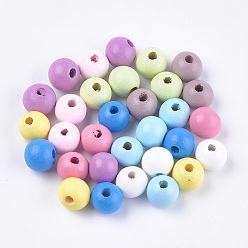 Mixed Color Dyed Natural Beech Wood Beads, Round, Mixed Color, 10x9mm, Hole: 2~2.5mm, about 1600pcs/500g