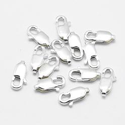 Silver 925 Sterling Silver Lobster Claw Clasps, Rectangle, Silver, 10x5x2mm, Hole: 1mm