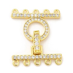 Real 18K Gold Plated Rack Plating Brass Micro Pave Clear Cubic Zirconia Fold Over Clasps, Long-Lasting Plated, Ring, 5-Strand, 10-Hole, Real 18K Gold Plated, Round: 12.5x18.2mm, Hole: 1mm, Clasp: 7x18x2mm