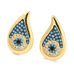 Real 18K Gold Plated Teardrop Rack Plating Brass Micro Pave Cubic Zirconia Stud Earrings for Women, Lead Free & Cadmium Free, Long-Lasting Plated, Real 18K Gold Plated, 20x12mm