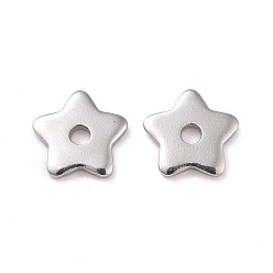 Stainless Steel Color 304 Stainless Steel Beads, Star, Stainless Steel Color, 6x6x1mm, Hole: 1.2mm