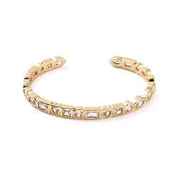 Clear Cubic Zirconia Heart & Rectangle Open Cuff Bangle, Golden Brass Jewelry for Women, Clear, Inner Diameter: 2-1/4 inch(5.6cm)