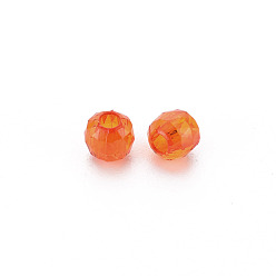 Naranja Rojo Abalorios de acrílico transparentes, facetados, rondo, rojo naranja, 4x4 mm, agujero: 1.5 mm, Sobre 16100 unidades / 500 g
