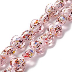Misty Rose Handmade Lampwork Beads Strands, Heart, Misty Rose, 15.5~16.5x15.5~16x8~9.5mm, Hole: 1.2mm, about 28pcs/strand, 15.35 inch(39cm)