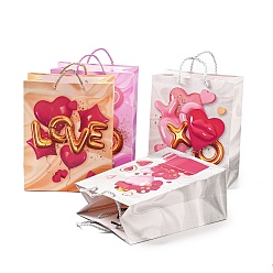 Globo 4 colores bolsas de regalo de papel de amor del día de San Valentín, bolsas de compras rectangulares, bolsas de regalo de boda con asas, color mezclado, globo, desplegar: 23x18x10.3 cm, pliegue: 23.3x18x0.4 cm