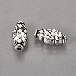 Antique Silver Tibetan Style Alloy Beads, Oval, Lead Free & Cadmium Free, Antique Silver, 17x9x3.5mm, Hole: 2mm