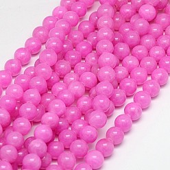 Fuchsia Natural Yellow Jade Beads Strands, Dyed, Round, Fuchsia, 8mm, Hole: 1mm, about 50pcs/strand, 15.75 inch