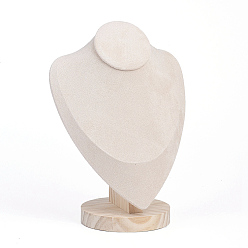 Linen Necklace Bust Display Stand, with Wooden Base, Microfibre, 17x24cm