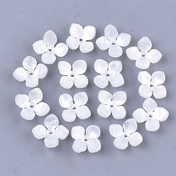 Ivory Cellulose Acetate(Resin) Bead Caps, 4-Petal, Flower, White, 14x14x6mm, Hole: 1.2mm