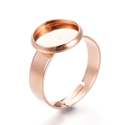 Rose Gold Adjustable 201 Stainless Steel Finger Rings Components, Pad Ring Base Findings, Flat Round, Rose Gold, Tray: 10mm, 17mm