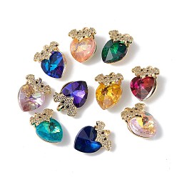 Mixed Color Real 18K Gold Plated Rack Plating Brass Micro Pave Clear Cubic Zirconia Pendants, with Glass, Long-Lasting Plated, Cadmium Free & Lead Free, Bat with Heart Charm, Mixed Color, 18x14x9.5mm, Hole: 5x3mm