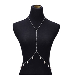 Stainless Steel Color Body Necklace, with 304 Stainless Steel Cable Chains, Glass Beads and Shell Beads, Stainless Steel Color, 19.6 inch(50cm), 2.5mm