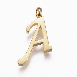 Letter A 304 подвески из нержавеющей стали, Начальная буква, letter.a, золотые, 16x11x2 мм, отверстие : 2 мм