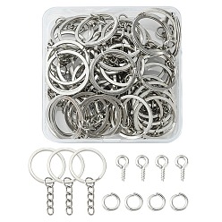 Platinum DIY Keychain Making Finding Kit, Including Brass Jump Rings, Iron Split Key Rings & Screw Eye Pin Peg Bails, Platinum, 150Pcs/box