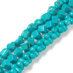 Turquoise Foncé Chapelets de perles synthétiques howlite, teint, formes mixtes, turquoise foncé, 12~14x8~11x8mm, Trou: 1~1.5mm, Environ 38~76 pcs/chapelet, 16.06~16.22 (40.8~41.2 cm), environ8 brins / 500 g