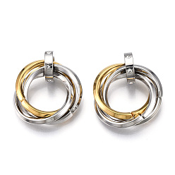Oro & Acero Inoxidable Color Chapado iónico (ip) 201 colgantes de anillo entrelazado de acero inoxidable, con diamantes de imitación de cristal, acero color oro y acero, 27 mm