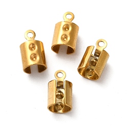 Real 18K Gold Plated Ion Plating(IP) 201 Stainless Steel Cord End, Folding Crimp Ends, Real 18K Gold Plated, 11.5x6.5x5.5mm, Hole: 1.4mm, Inner Diameter: 6x5mm, Fit For Rhinestone: 0.7mm