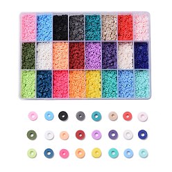 Mixed Color 240G 24 Colors Handmade Polymer Clay Beads, Heishi Beads, for DIY Jewelry Crafts Supplies, Disc/Flat Round, Mixed Color, 4x1mm, Hole: 1mm, 10g/color