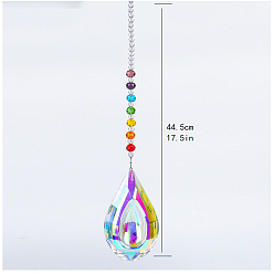 Colorful Chakra Theme K9 Crystal Glass Big Pendant Decorations, Hanging Sun Catchers, Teardrop, Colorful, 44.5cm