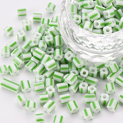 Lime Green Glass Bugle Beads, Opaque Colours Seep, Round Hole, Lime Green, 4~5x4mm, Hole: 1.6mm, about 3750pcs/pound.