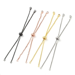 Mixed Color Rack Plating Adjustable Brass Slider Bracelet Making, with Cubic Zirconia, Long-Lasting Plated, Lead Free & Cadmium Free, Fit for Connector Charms, Mixed Color, Single Chain Length: about 12.5cm, Hole: 1mm