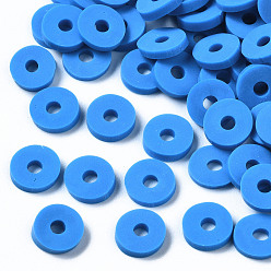 Bleu Perles d'argile polymère faites à la main respectueuses de l'environnement, disque / plat rond, perles heishi, bleu, 6x1mm, Trou: 2mm, environ23500 pcs / 1000 g