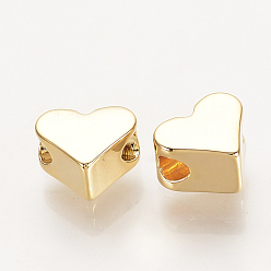 Real 18K Gold Plated Brass Beads, Real 18K Gold Plated, Heart, 6x7x3.5mm, Hole: 2mm