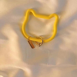 Amarillo Cordón de silicona para teléfono con forma de gato, correa de cordón para la muñeca de la mano del teléfono celular, amarillo, 9 cm