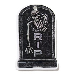 Noir Pendentifs acryliques opaques sur le thème d'halloween, pierre tombale avec breloques squelettes, noir, 37.5~38x23.5~25.5x2~5mm, Trou: 2mm