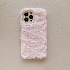 Pearl Pink Warm Plush Mobile Phone Case for Women Girls, Plastic Winter Camera Protective Covers for iPhone14, Pearl Pink, 15.4x8x1.4cm