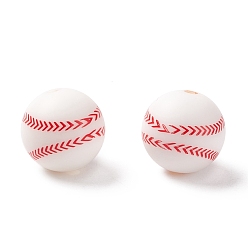 White Silicone Beads, Chewing Beads For Teethers, DIY Nursing Necklaces Making, Baseball, White, 14.5x14mm, Hole: 2mm
