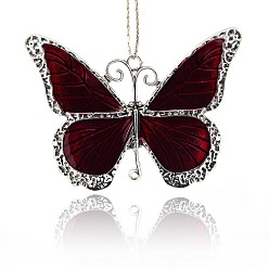 Dark Red Alloy Enamel Big Pendants, Butterfly, Antique Silver, Dark Red, 64x86x3mm, Hole: 3.5mm and 2.5mm