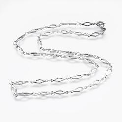 Stainless Steel Color 304 Stainless Steel Chain Necklaces, with Lobster Claw Clasps, Rhombus, Stainless Steel Color, 17.7 inch(45cm)