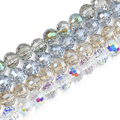 Mixed Color Electroplate Transparent Glass Beads Strands, Faceted, Round, Mixed Color, 8x7mm, Hole: 1.6mm, about 71pcs/strand, 19.88 inch(50.5cm)