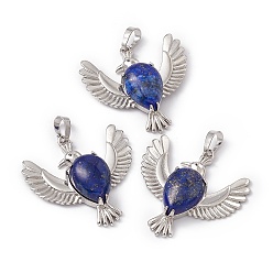 Lapis Lazuli Natural Lapis Lazuli Dyed Pendants, Bird Charms, with Platinum Tone Brass Findings, Cadmium Free & Nickel Free & Lead Free, 36~37x37.5~38.5x9~9.5mm, Hole: 7.5x5mm