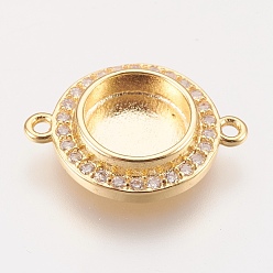 Golden Brass Micro Pave Cubic Zirconia Links, Cabochon Connector Settings, Plain Edge Bezel Cups, Golden, Tray: 8mm, 17x13x3mm, Hole: 1.2mm
