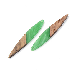 Green Opaque Resin & Walnut Wood Pendants, Horse Eye, Green, 43x7x3mm, Hole: 1.6mm
