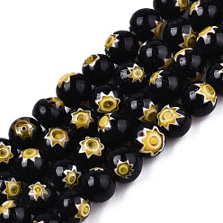 Черный Круглые Millefiori стеклянные бусины нити, чёрные, 6 мм, отверстие : 1 мм, около 67 шт / нитка, 14.7 дюйм