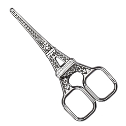 Platinum Iron Scissors, Eiffel Tower Shape, for Sewing Needlework Embroidery Cross-Stitch, Platinum, 10.8cm