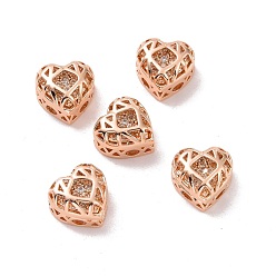 Bisque Eco-friendly Brass Cubic Zirconia Multi-Strand Links, Nickel Free, Cadmium Free & Lead Free, Heart, Rose Gold, Bisque, 8x8x5mm, Hole: 1.2mm